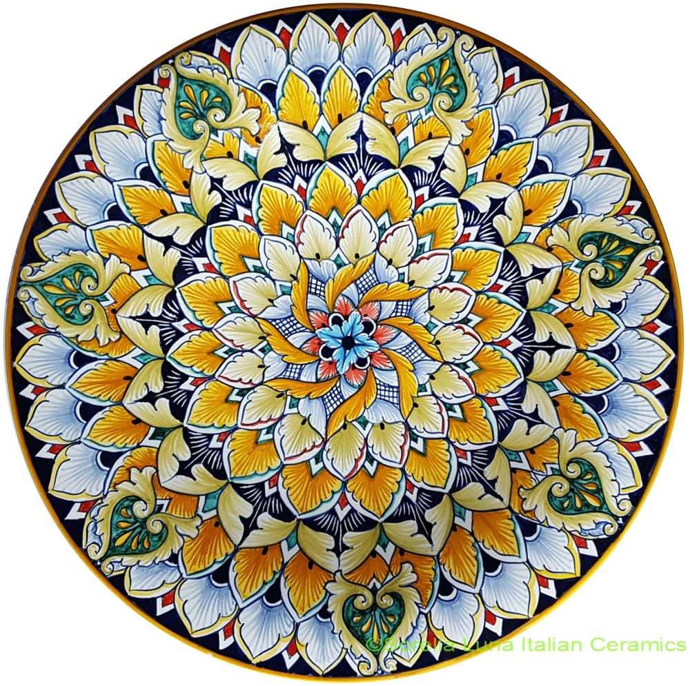 Ceramic Majolica Plate Geometrico Green 30cm