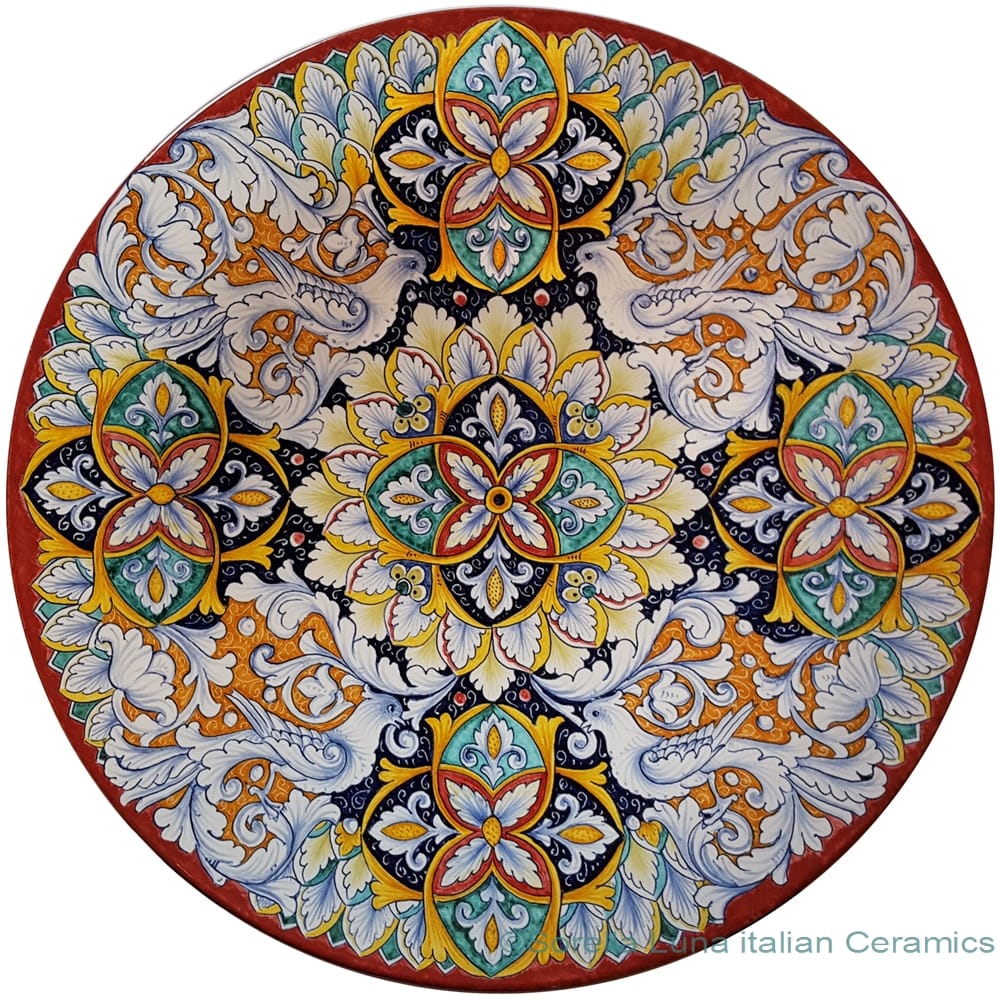 Ceramic Majolica Plate - White Birds 47cm