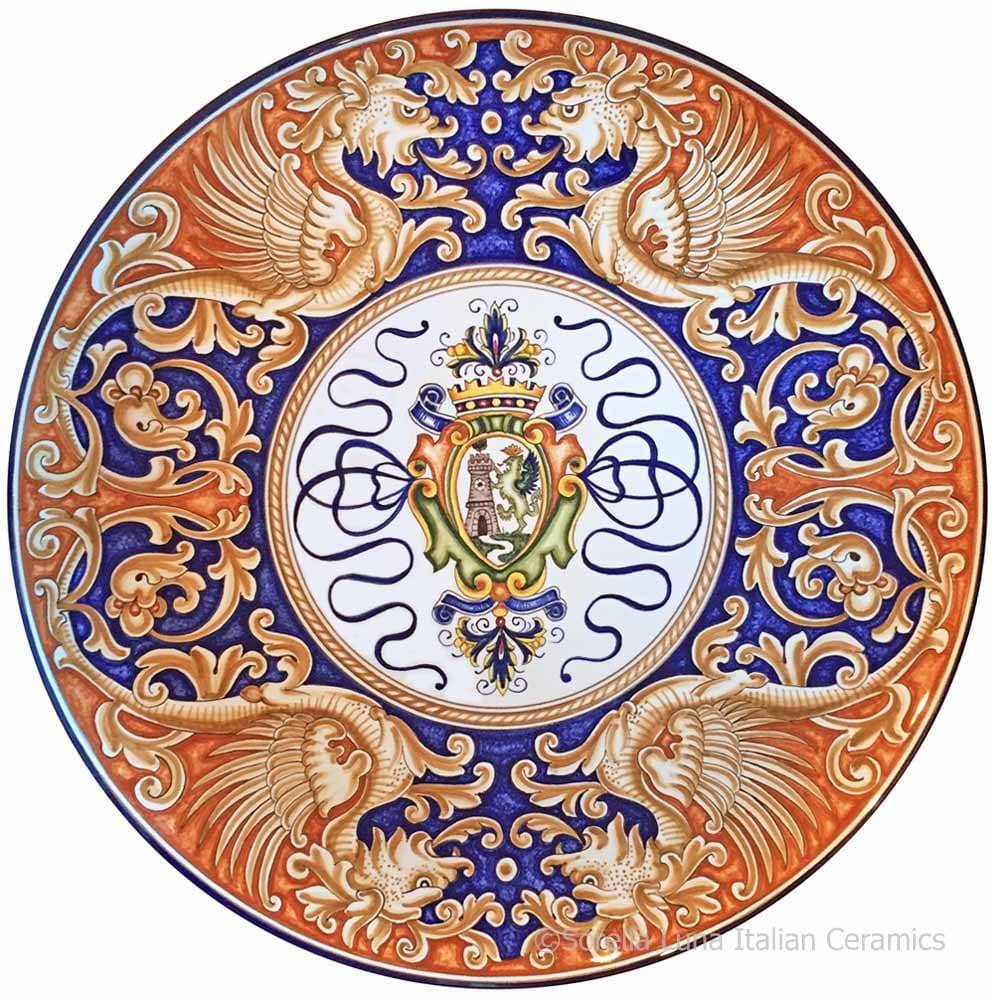 Ceramic Majolica Plate - Castle Shield/Dragons 42cm