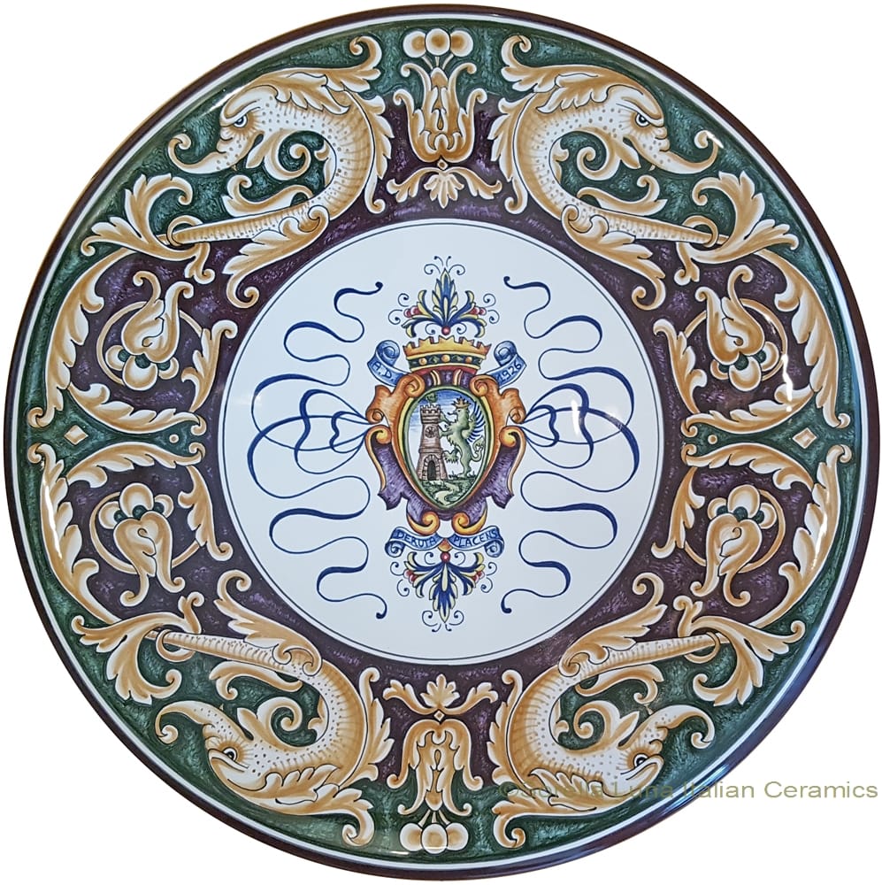 Ceramic Majolica Plate - Castle Shield/Delfini 42cm