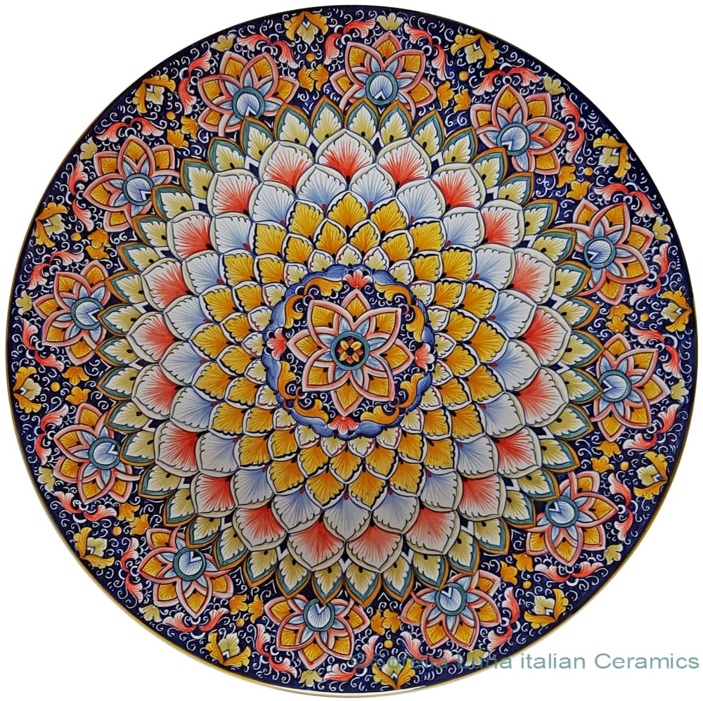Ceramic Majolica Plate - Flower Red Blue 47cm