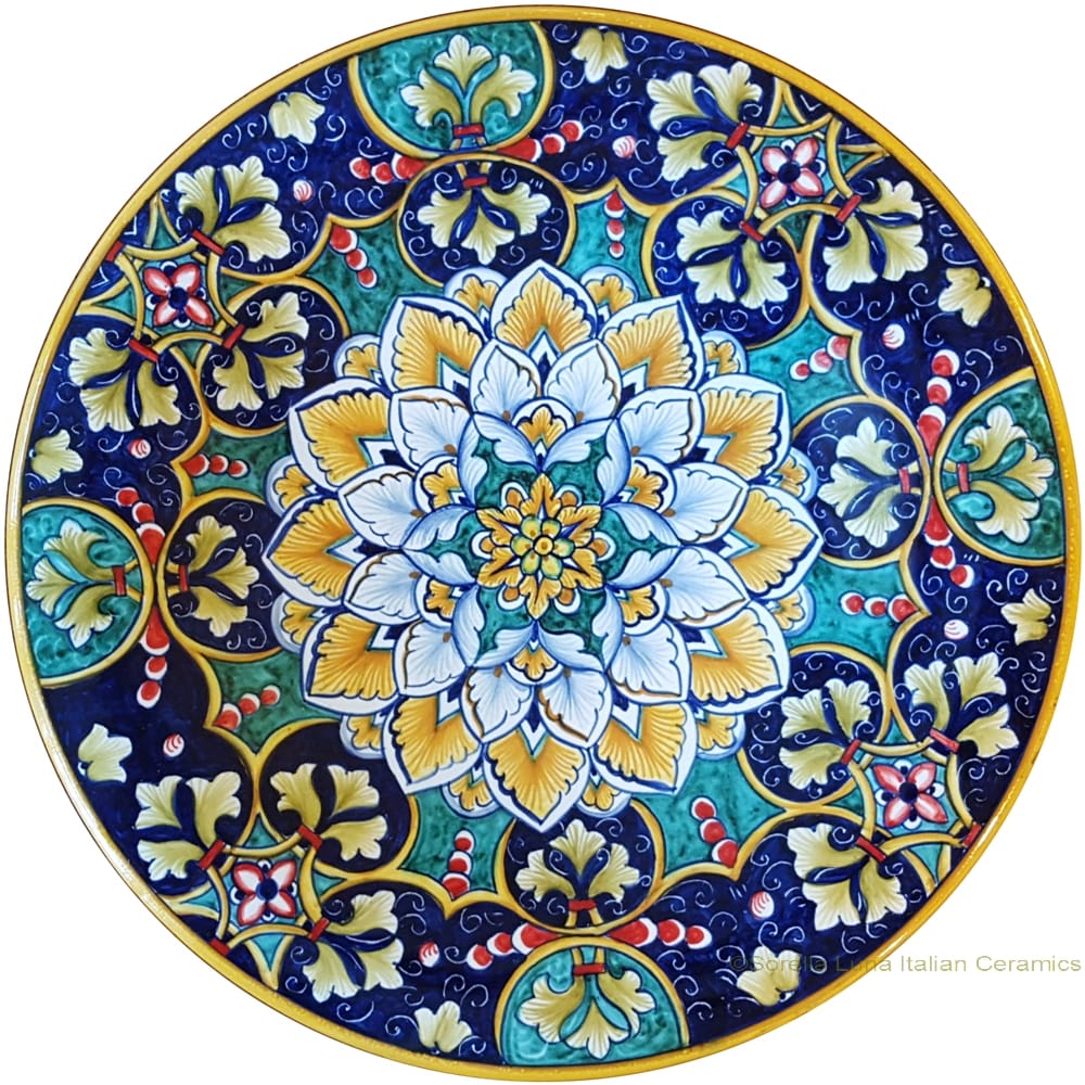 Majolica Plate - Orange Snowflake Blue/Green 30cm