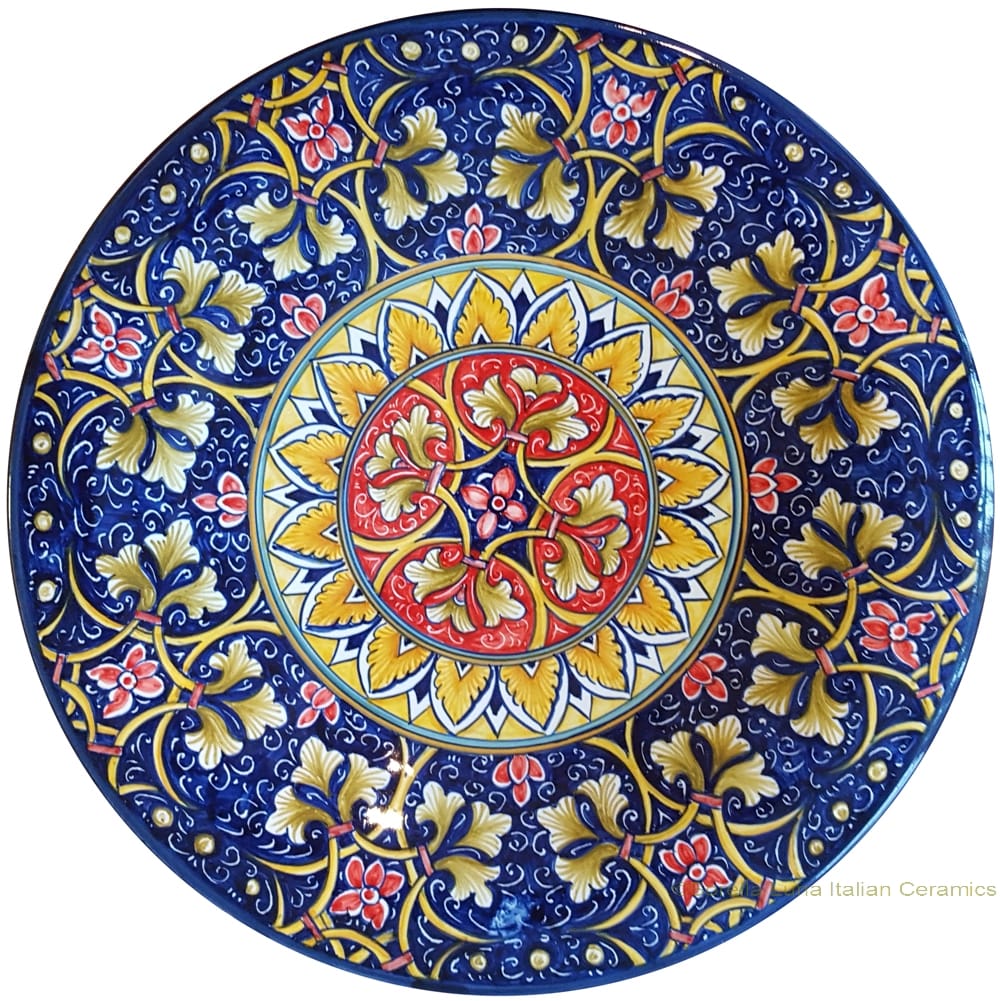 Majolica Plate - Red/Blue Fleur De Lis 30cm