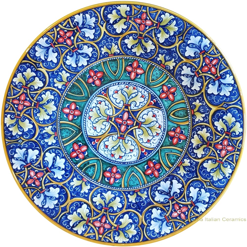 Majolica Plate - Blue Green Fleur De Lis 30cm