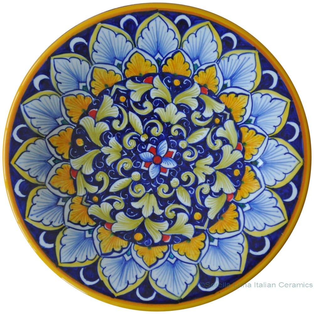 majolica plate - blue yellow red G04 20cm