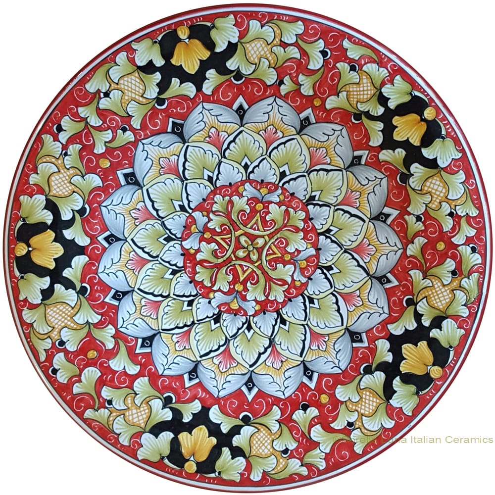 Majolica Plate - Red/Black Fleur De Lis 30cm