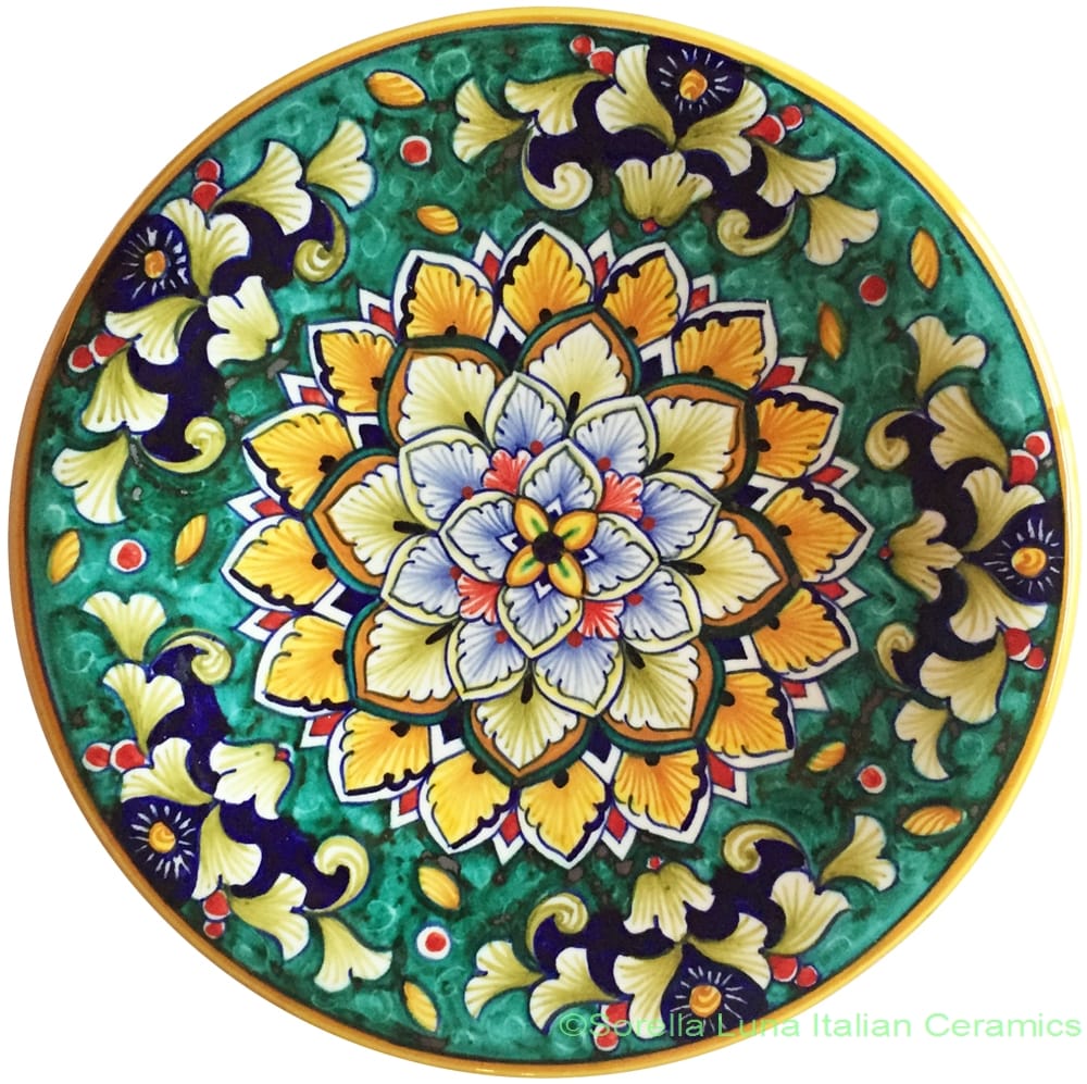 Ceramic Majolica Plate Green Flower 20cm
