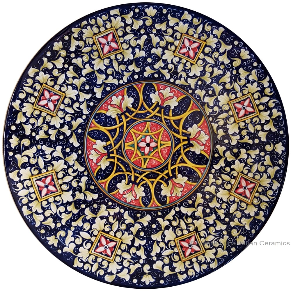 Ceramic Majolica Plate - Blue Squares 42cm