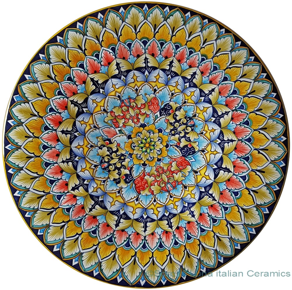 Ceramic Majolica Plate - Flower 7 Red Blue 42cm