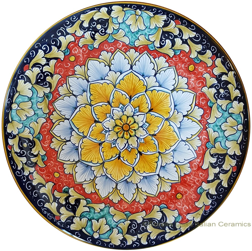 Ceramic Majolica Plate - Acanthus Red/Orange 25cm