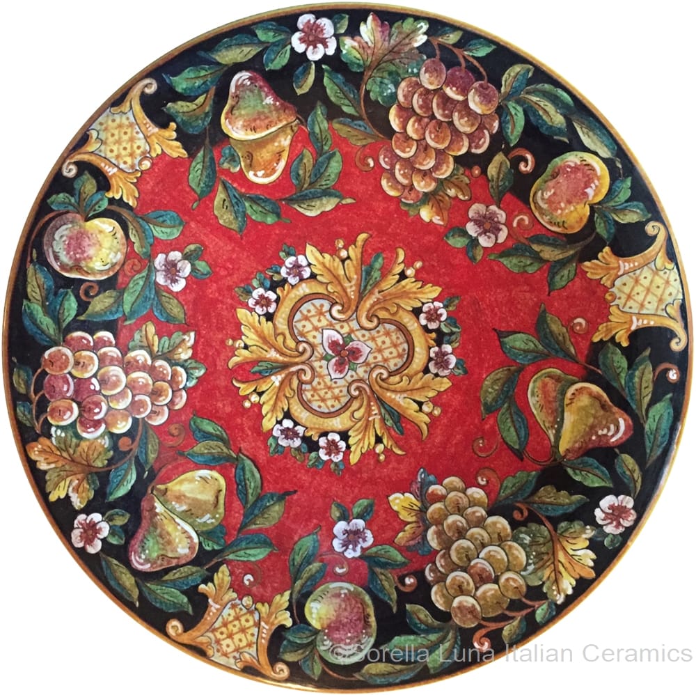 Italian Wall Plate - Red and Black with Fruit 50cm