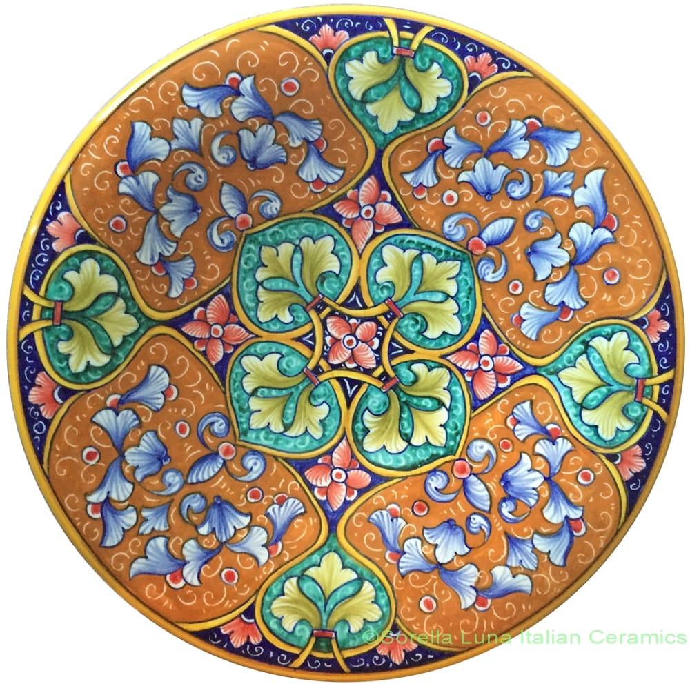 Ceramic Majolica Plate Geometrico Green Orange