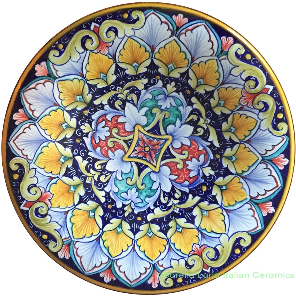 Ceramic Majolica Plate Geometrico Red Green