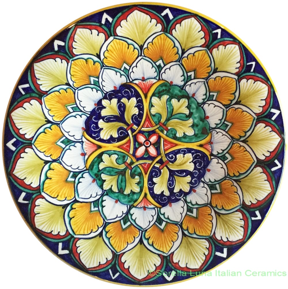 Ceramic Majolica Plate Geometrico Blue Green 20cm