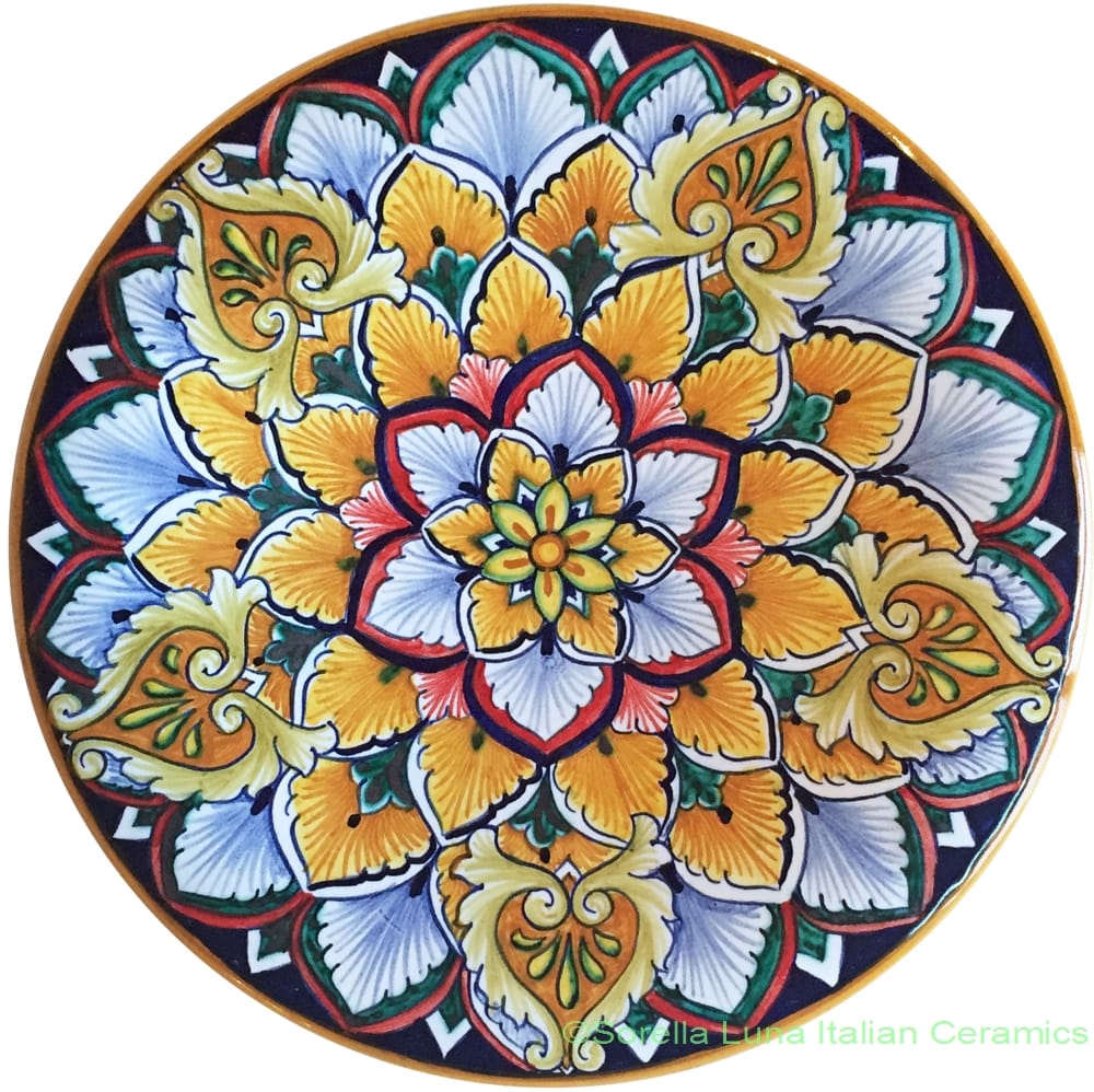 Ceramic Majolica Plate Orange Star Geode 20cm