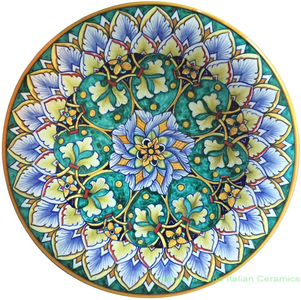 Ceramic Majolica Plate Geometrico Green 25cm