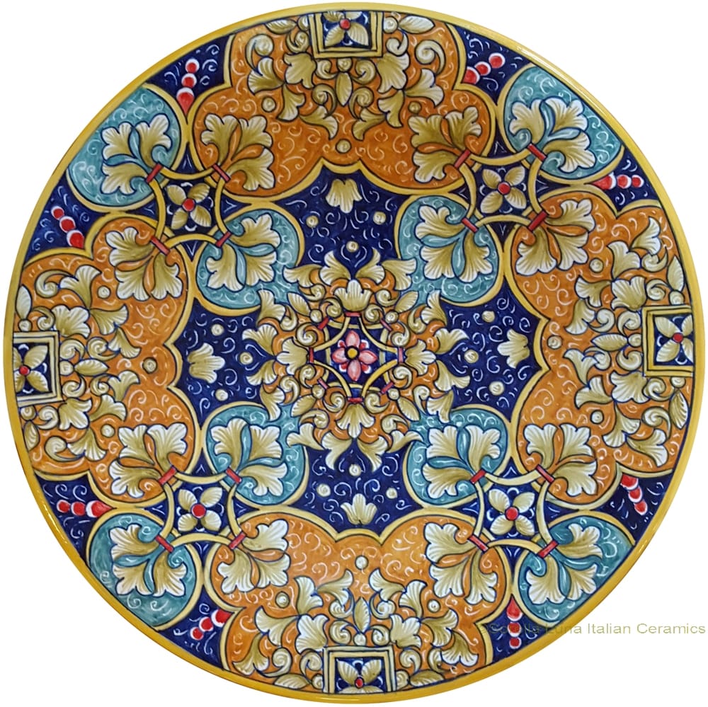 Majolica Plate - Green/Orange Geometrico 30cm
