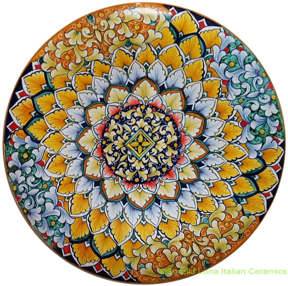 Ceramic Majolica Plate Green Orange 35cm