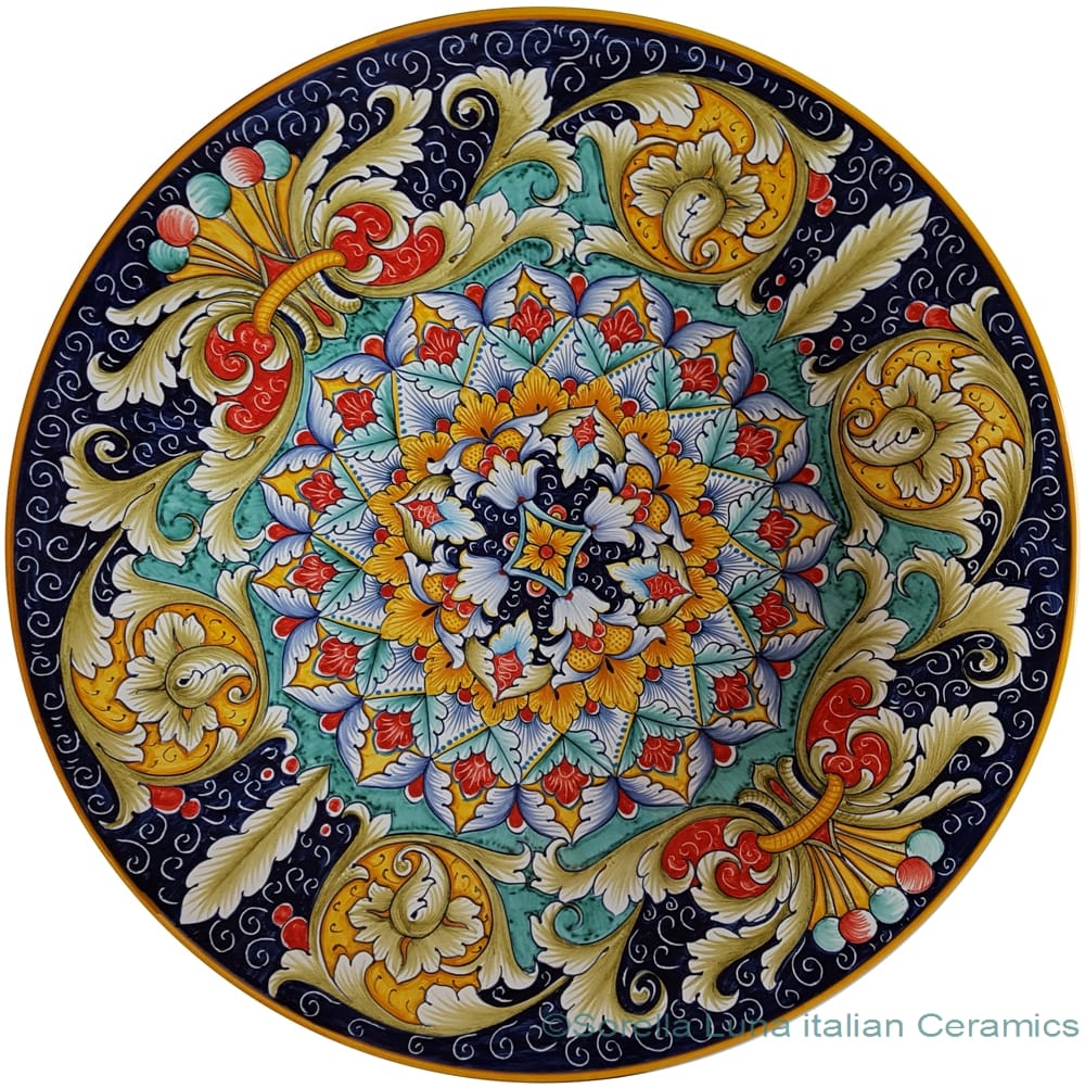 Ceramic Majolica Plate - Jubilant Red Orange Blue 47cm