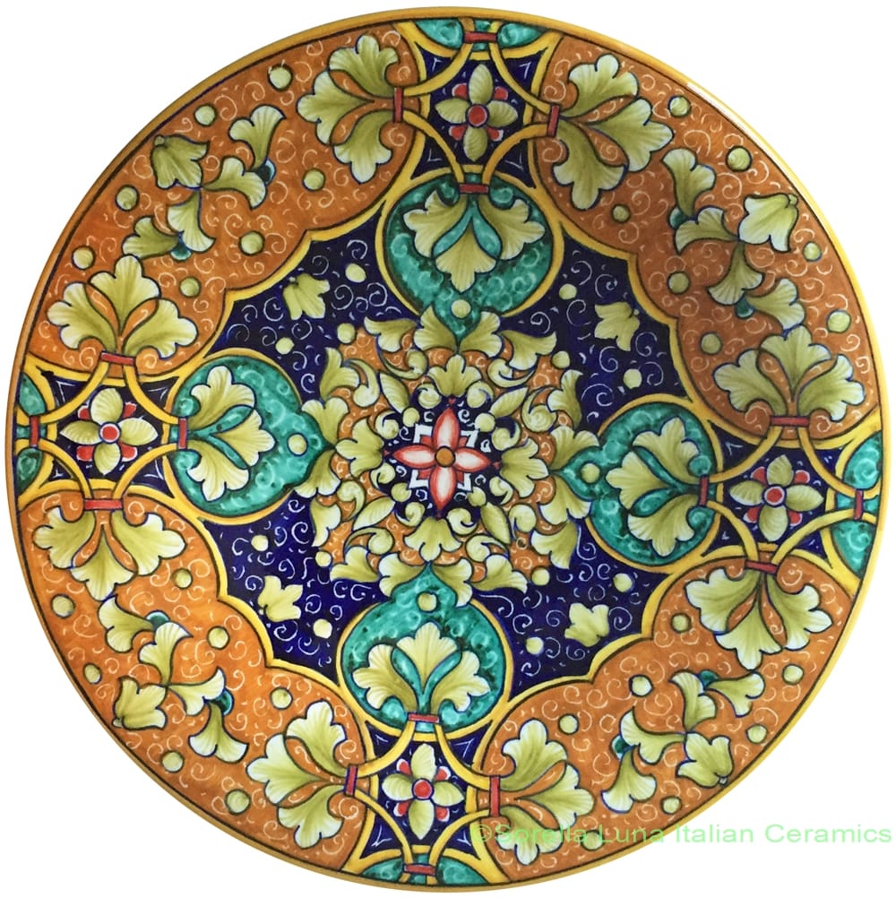 Ceramic Majolica Plate Geometrico Orange Green