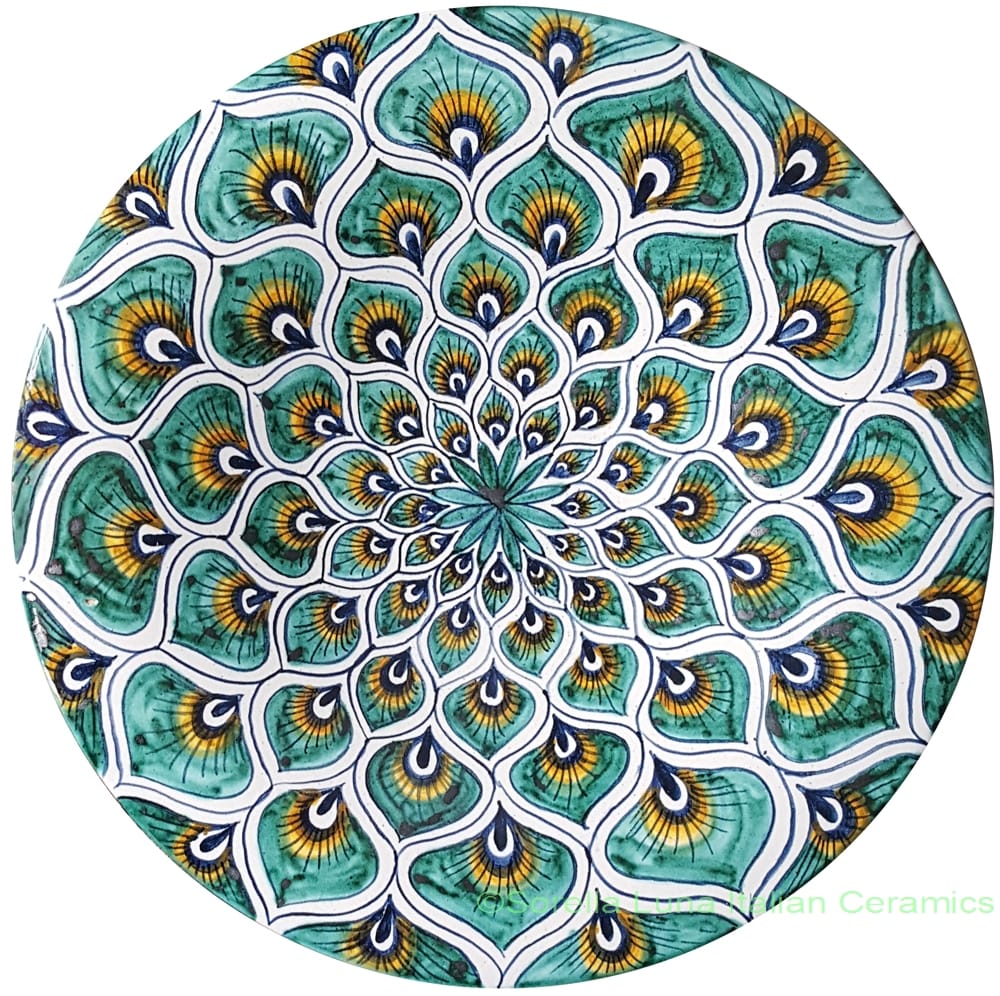 Ceramic Majolica Plate Peacock Green 20cm