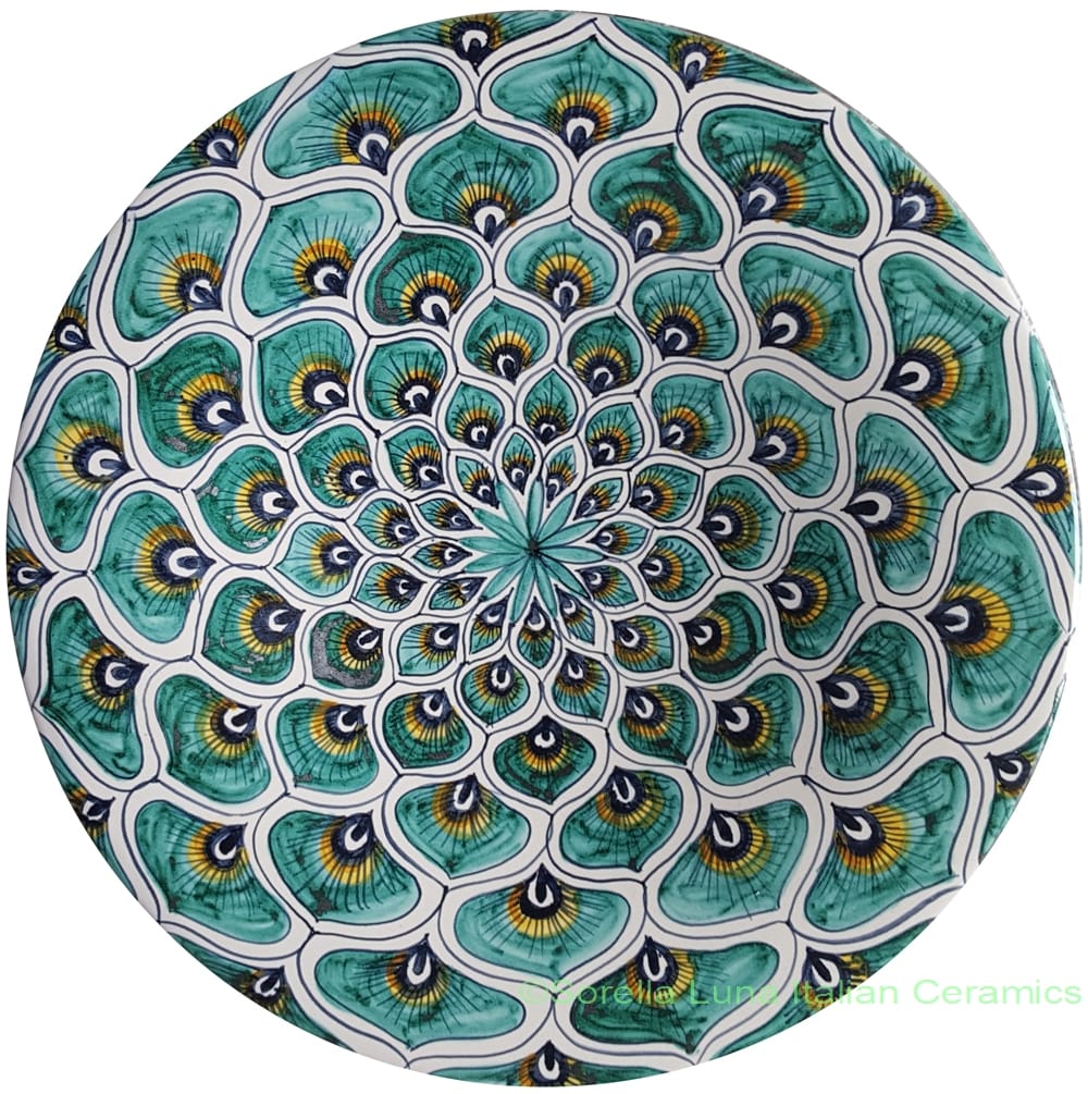 Ceramic Majolica Plate Green peacock 25cm