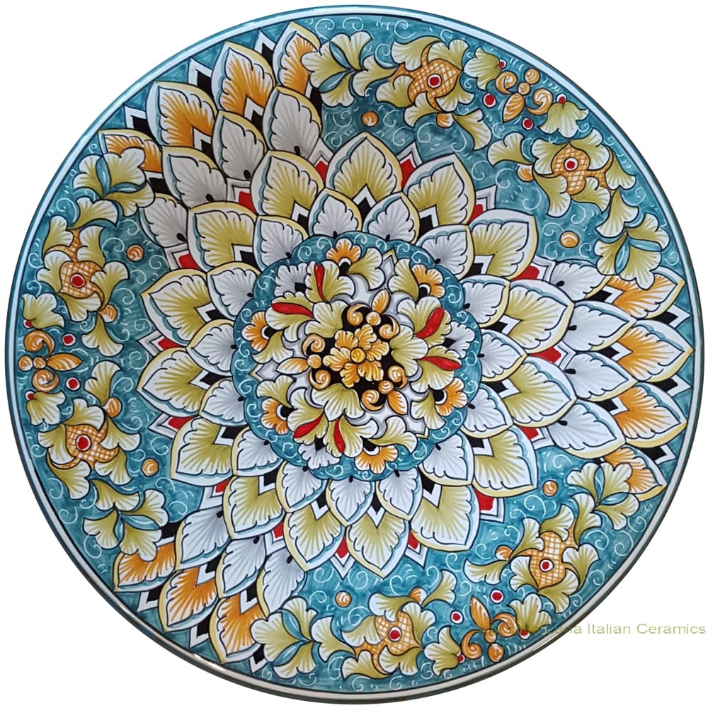 Majolica Plate - Flower/Peacock 30cm