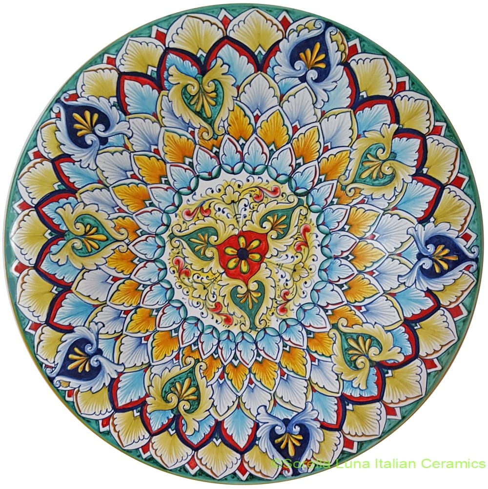 Ceramic Majolica Plate Light Blue Geometrico 35cm