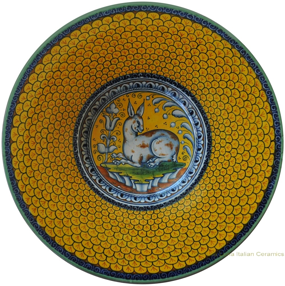 Majolica Plate - Rabbit/Hare Squame Giallo 25cm