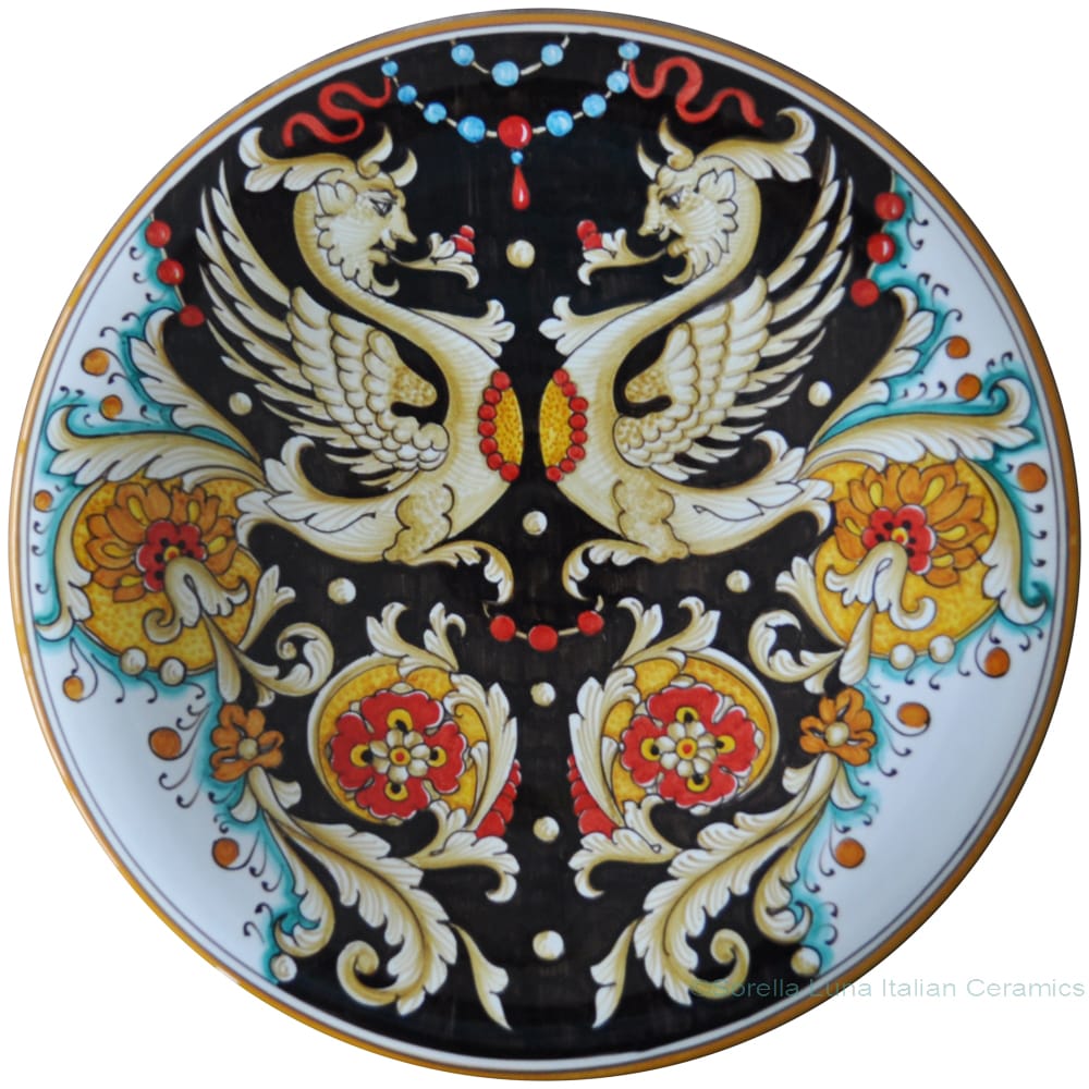 Majolica Plate - Raffaellesco on Black 30cm