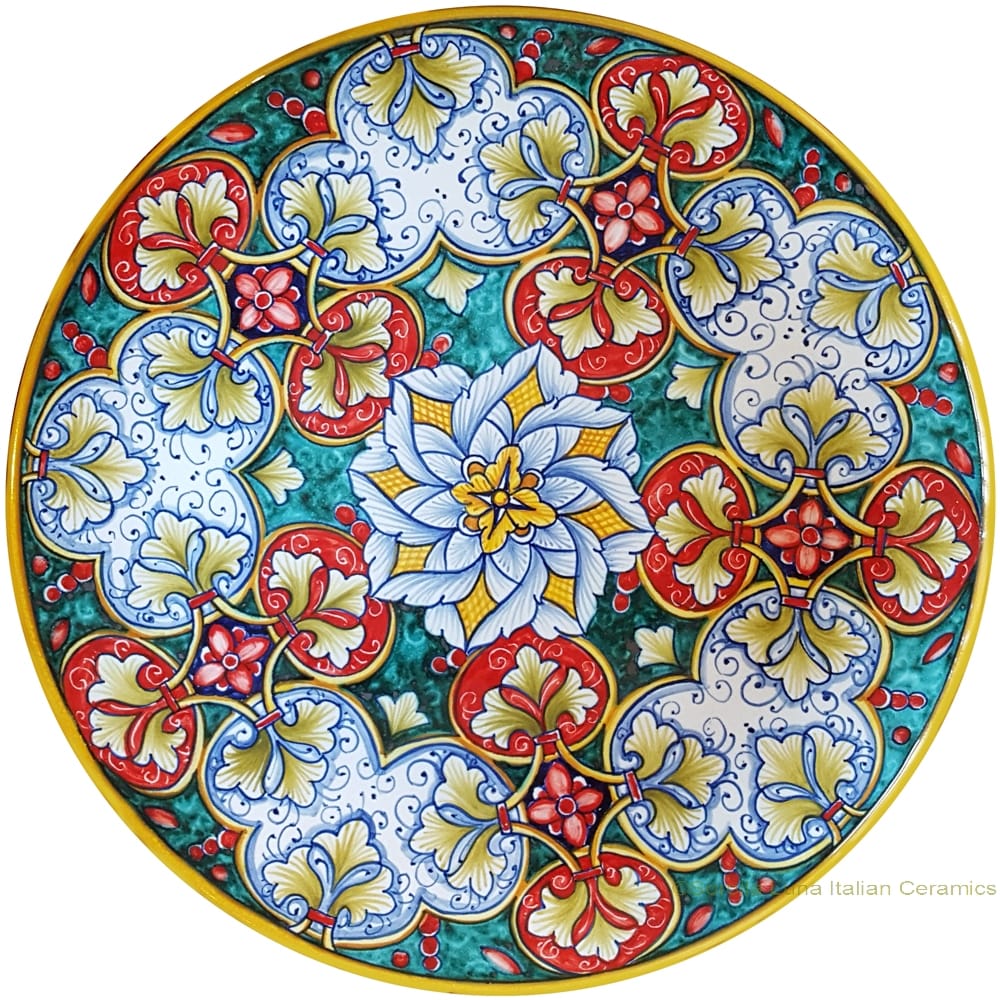 Majolica Plate - Red/Green/White Geometrico 30cm