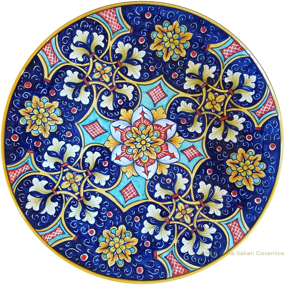 Majolica Plate - Red/Blue Star Geometrico 30cm
