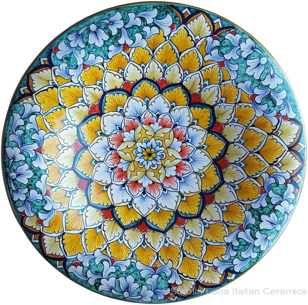 Ceramic Majolica Plate - Snowflake Orange Green
