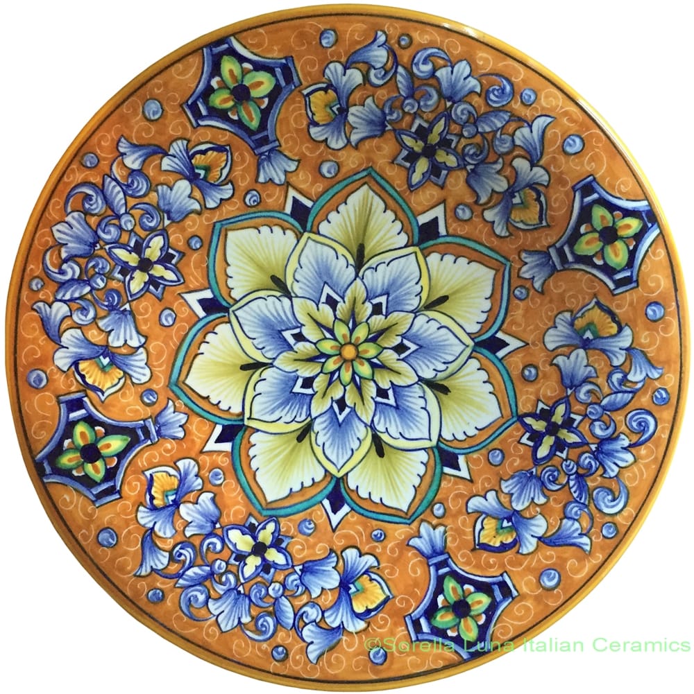 Ceramic Majolica Plate Sunburst Orange
