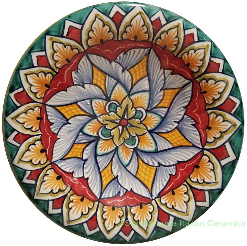 Ceramic Majolica Plate Spiral Red Green