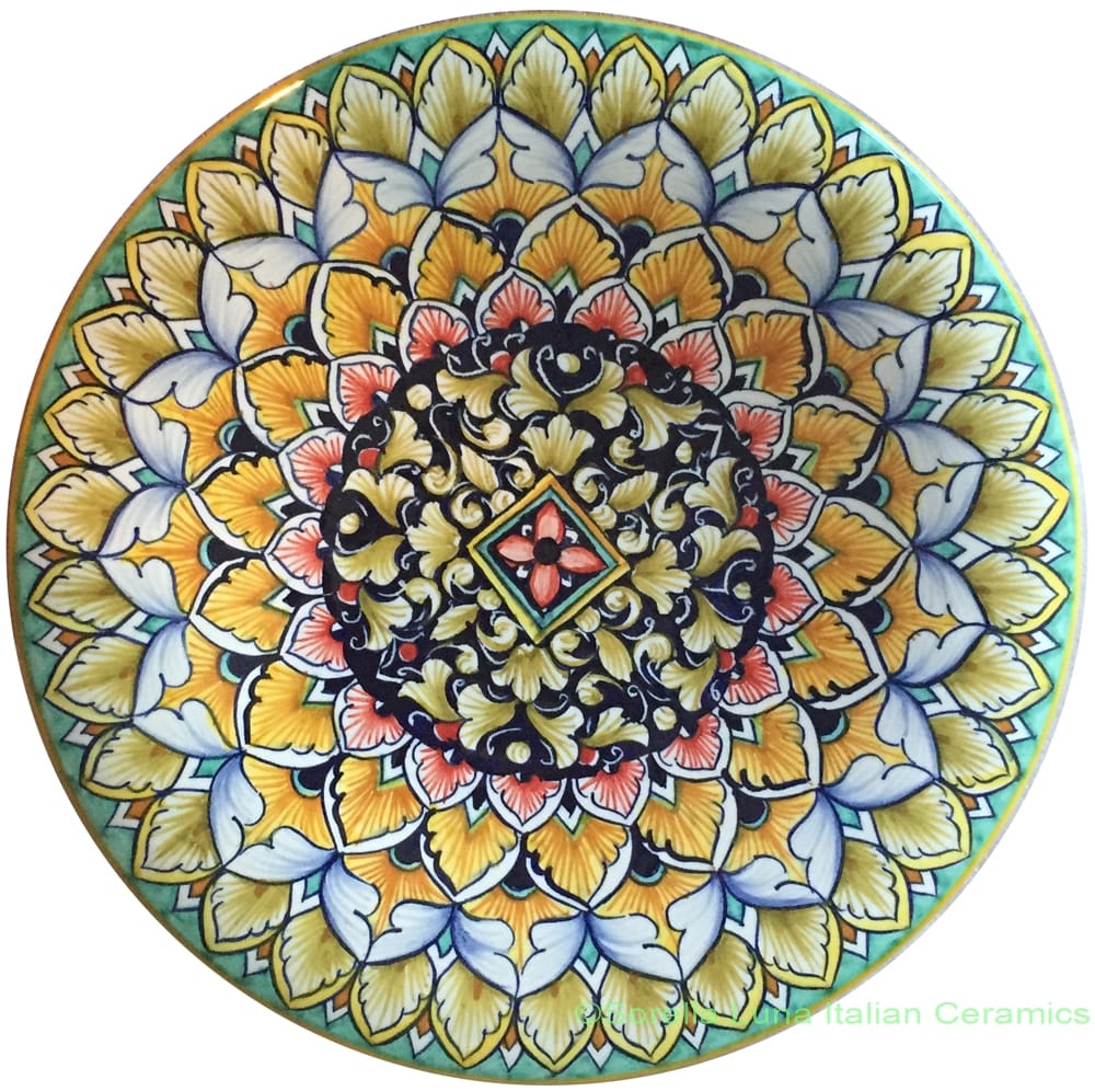 Ceramic Majolica Plate Acanthus Beige Green 25cm