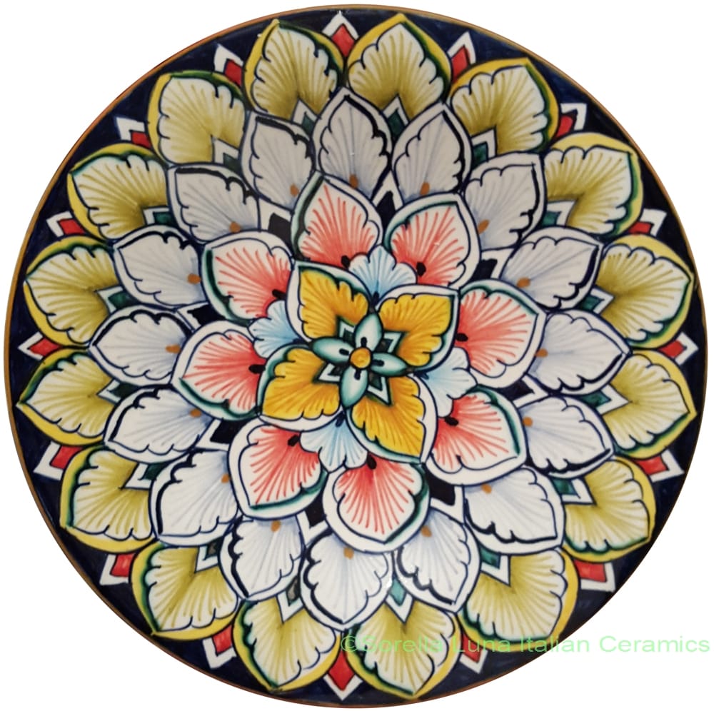 Ceramic Majolica Plate Orange Blue Flower 4
