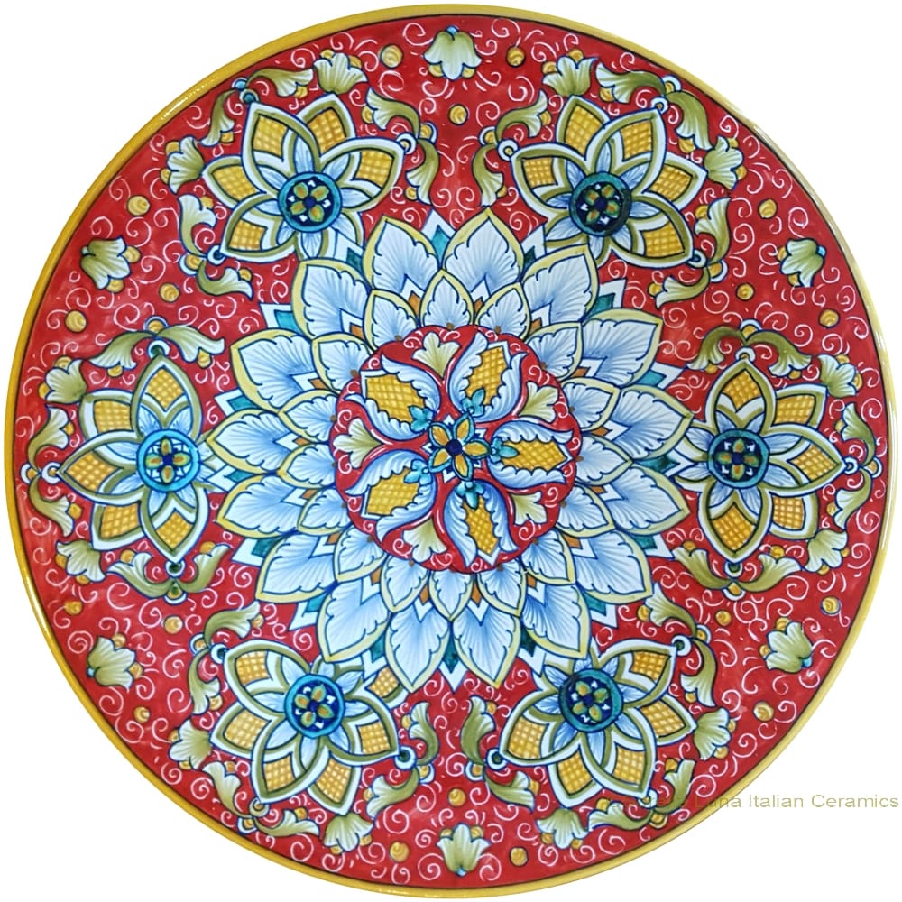 Majolica Plate - Red/Orange Starflower 30cm