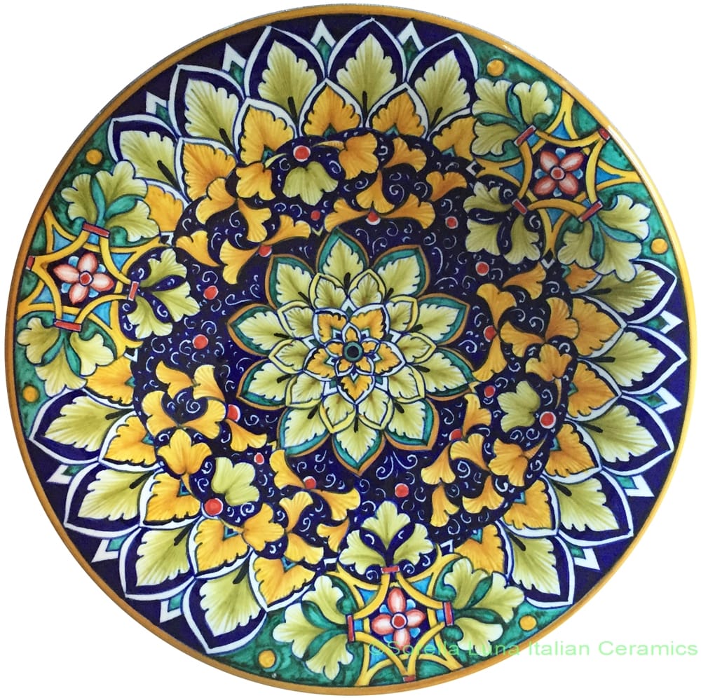 Ceramic Majolica Plate Star Blue Green 25cm