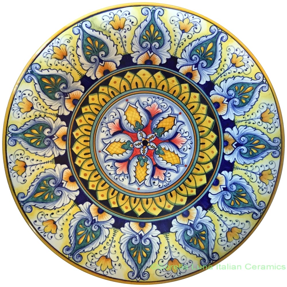Ceramic Majolica Plate Star Green Yellow
