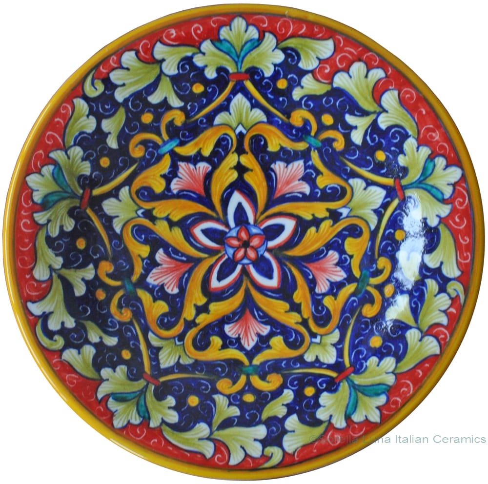 majolica plate - blue red star 20cm