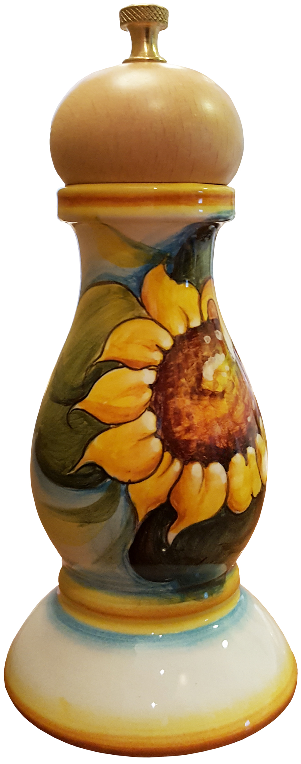 Deruta Italian Ceramic Pepper Grinder - Sunflowers