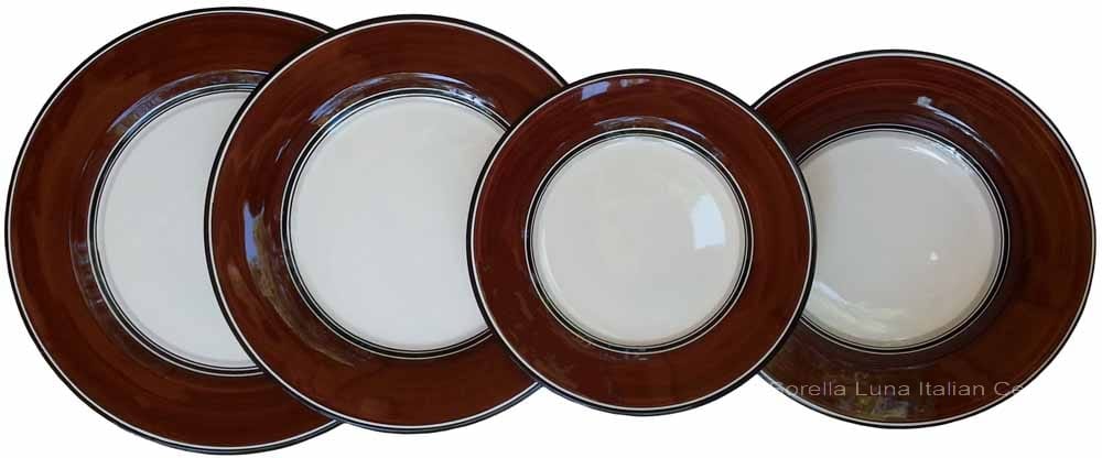 Italian Dinner Place Setting - Black Border Solid Brown - Cafe