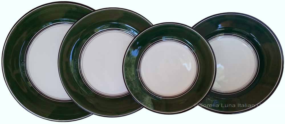 Italian Dinner Place Setting - Black Border Solid Emerald Green