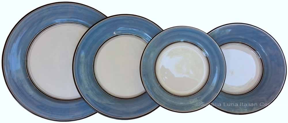 Italian Dinner Place Setting - Black Border Solid Light Blue - Platino