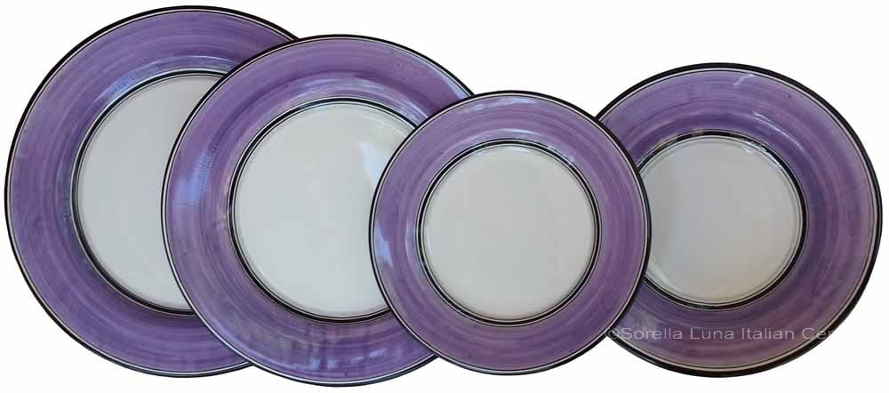 Italian Dinner Place Setting - Black Border Solid Purple - Viola