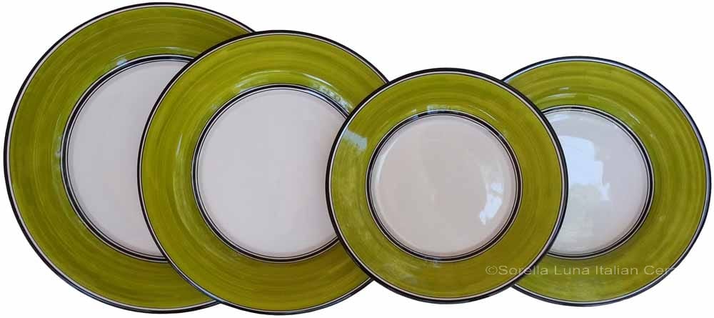 Italian Dinner Place Setting - Black Border Solid Meadow Green - Prato