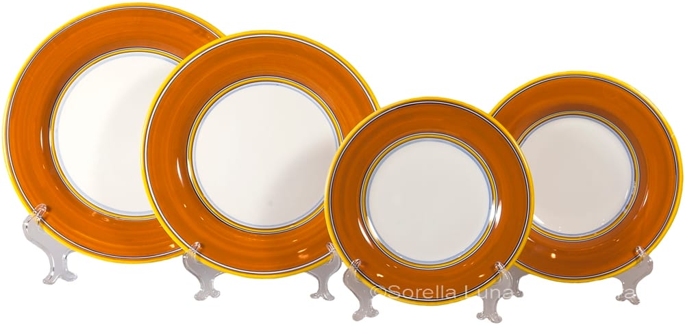Italian Charger Place Setting - Yellow Border Orange