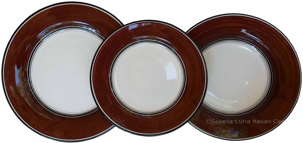 Italian Dinner Place Setting - Black Border Solid Brown - Cafe