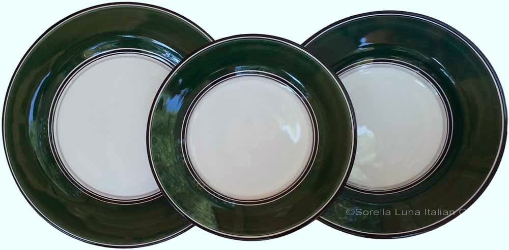 Italian Dinner Place Setting - Black Border Solid Emerald Green